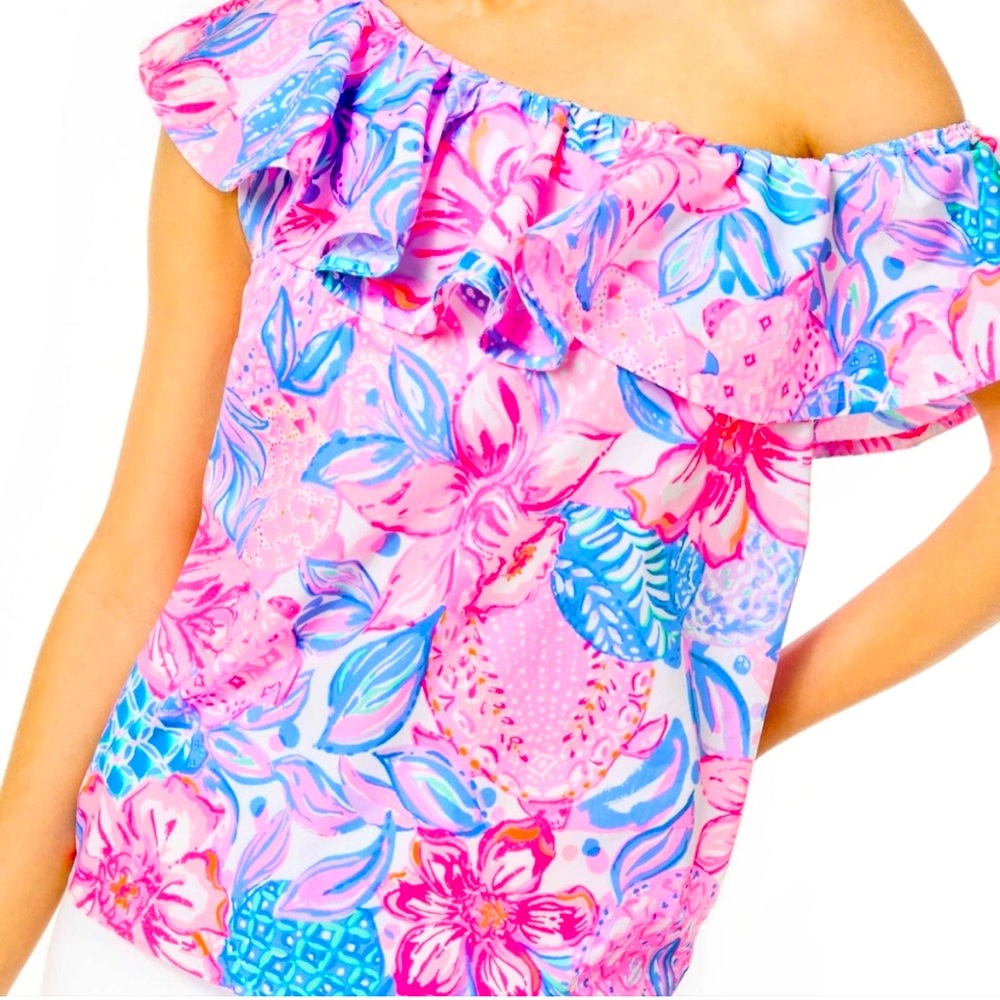 Lilly Pulitzer One Shoulder Zeldue Top Size Large